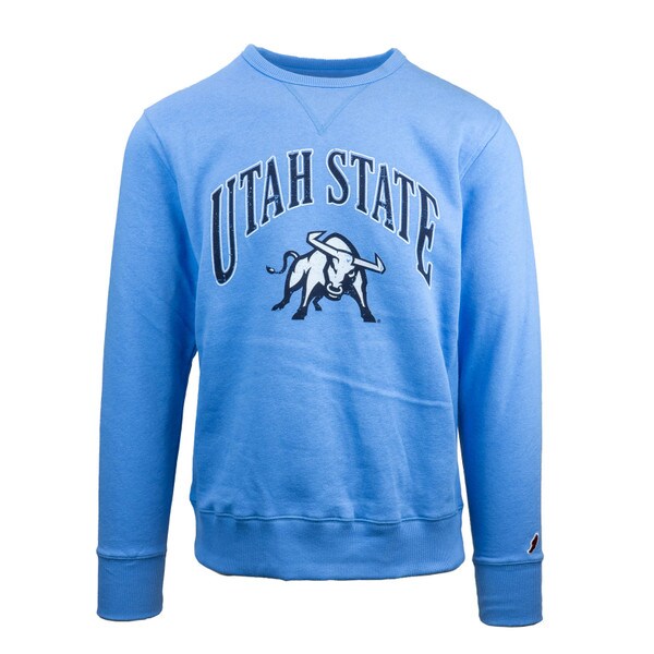 Light Blue Women's Utah State Crew Sweatshirt with Aggie Bull Underneath